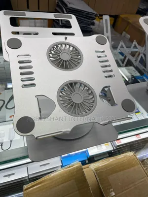 Silver Aluminum Laptop Stand With Dual Built-in Cooling Fans