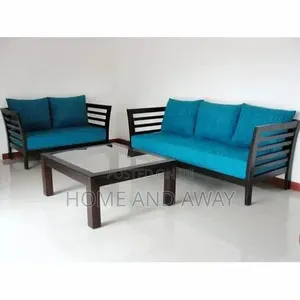 African Wooden 5 Seater Sofa Chairs With Center Table