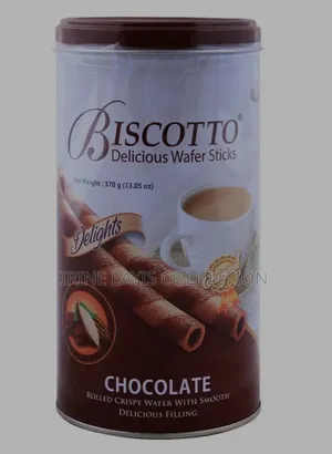 Tin of Biscotto Delicious Vanilla Wafer Sticks.