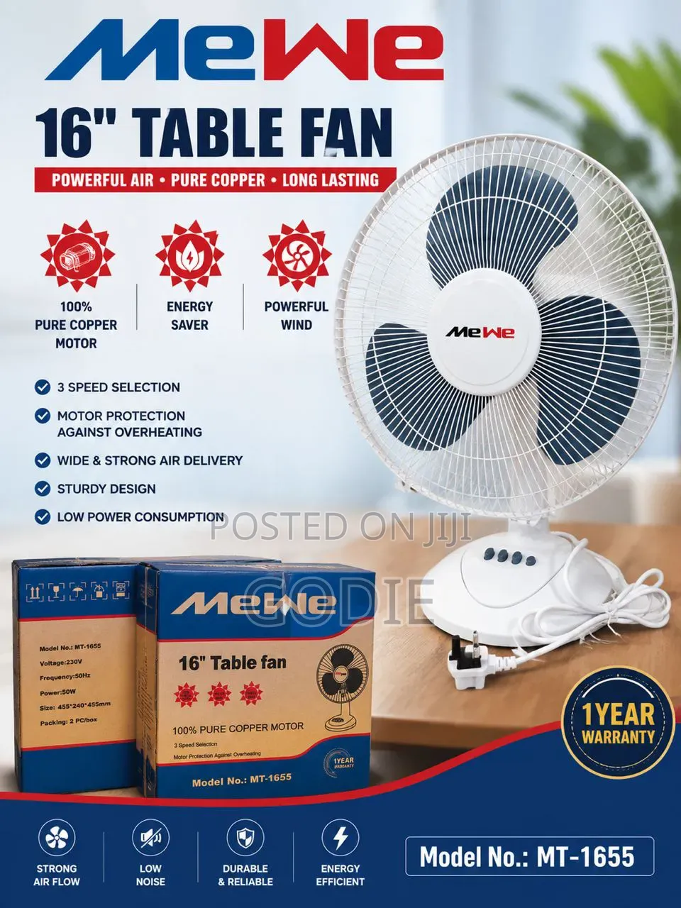 Mewe 16-Inch Table Fan