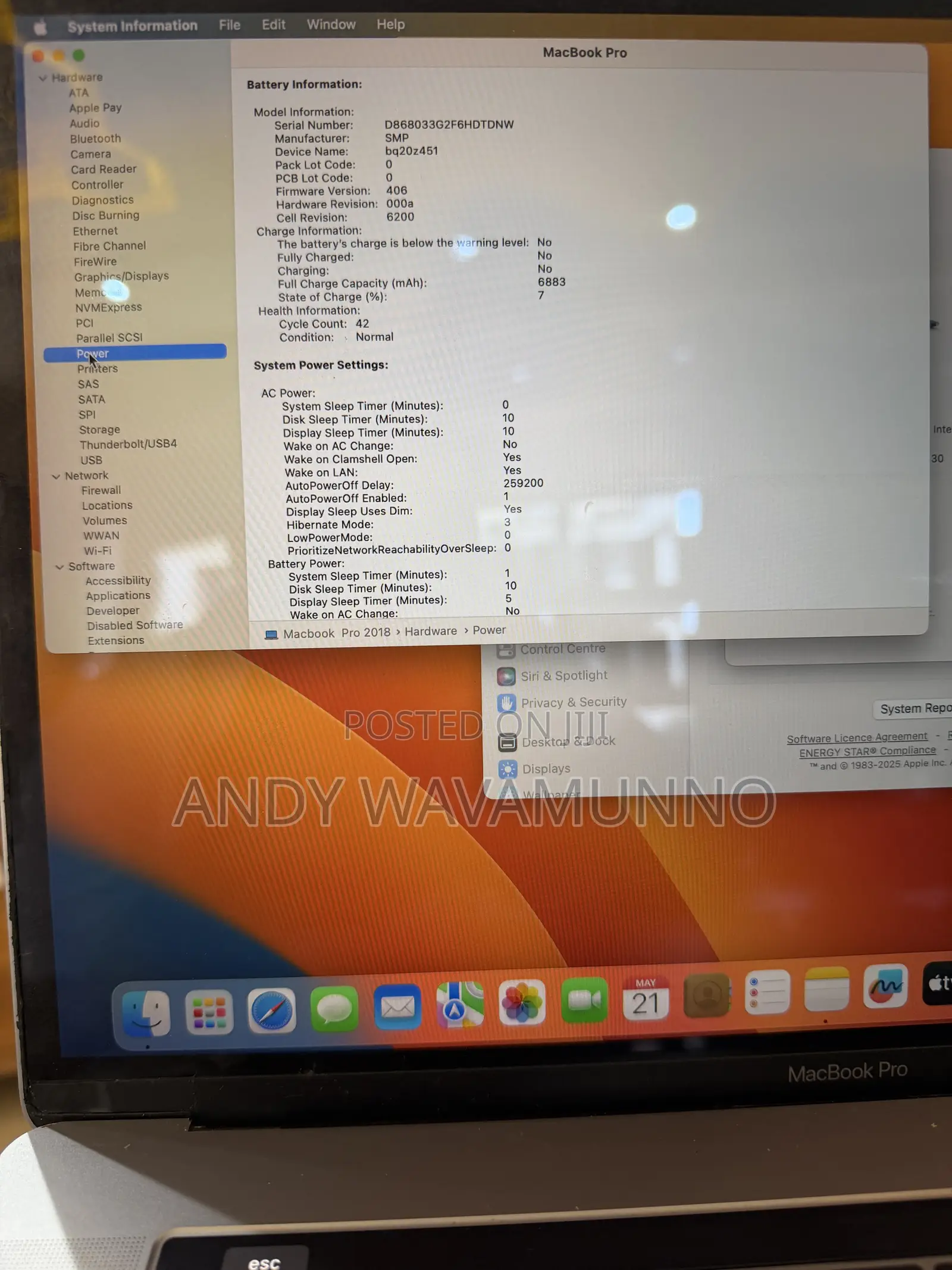 Laptop Apple MacBook Pro 16GB Intel Core i7 SSD 500GB