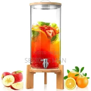 Glass Beverage Dispenser With Wooden Stand - Clear