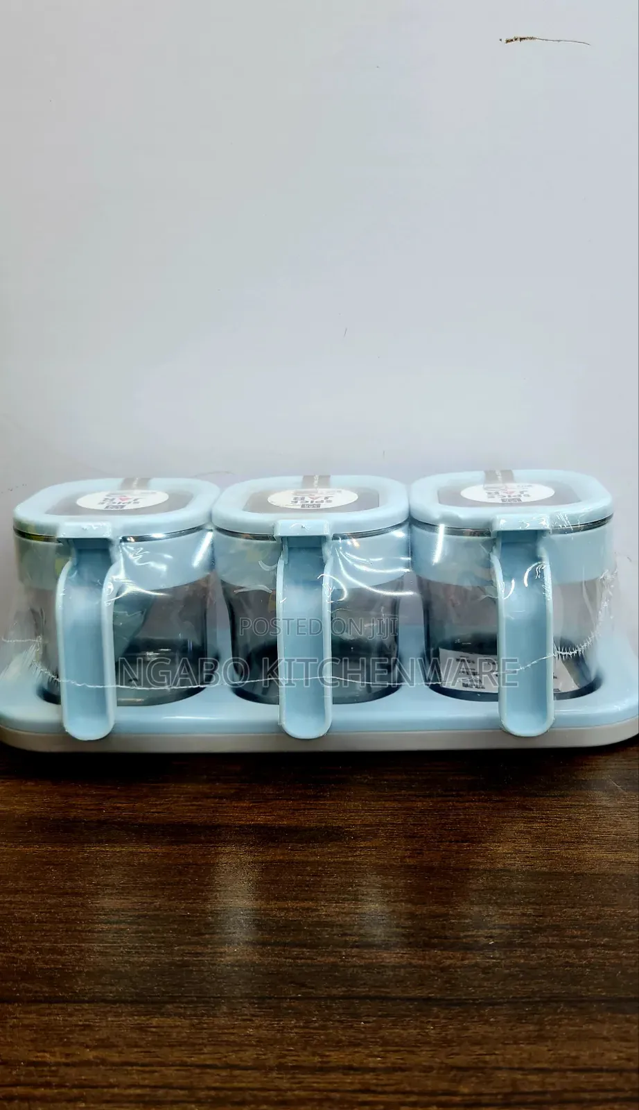 3-Piece Blue Plastic Spice Jar Set