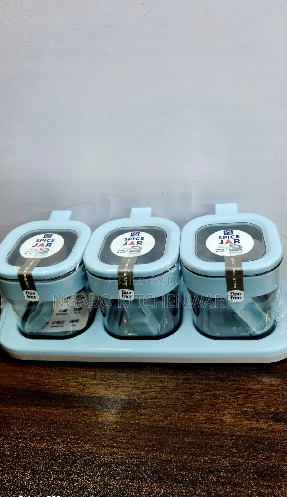 3-Piece Blue Plastic Spice Jar Set