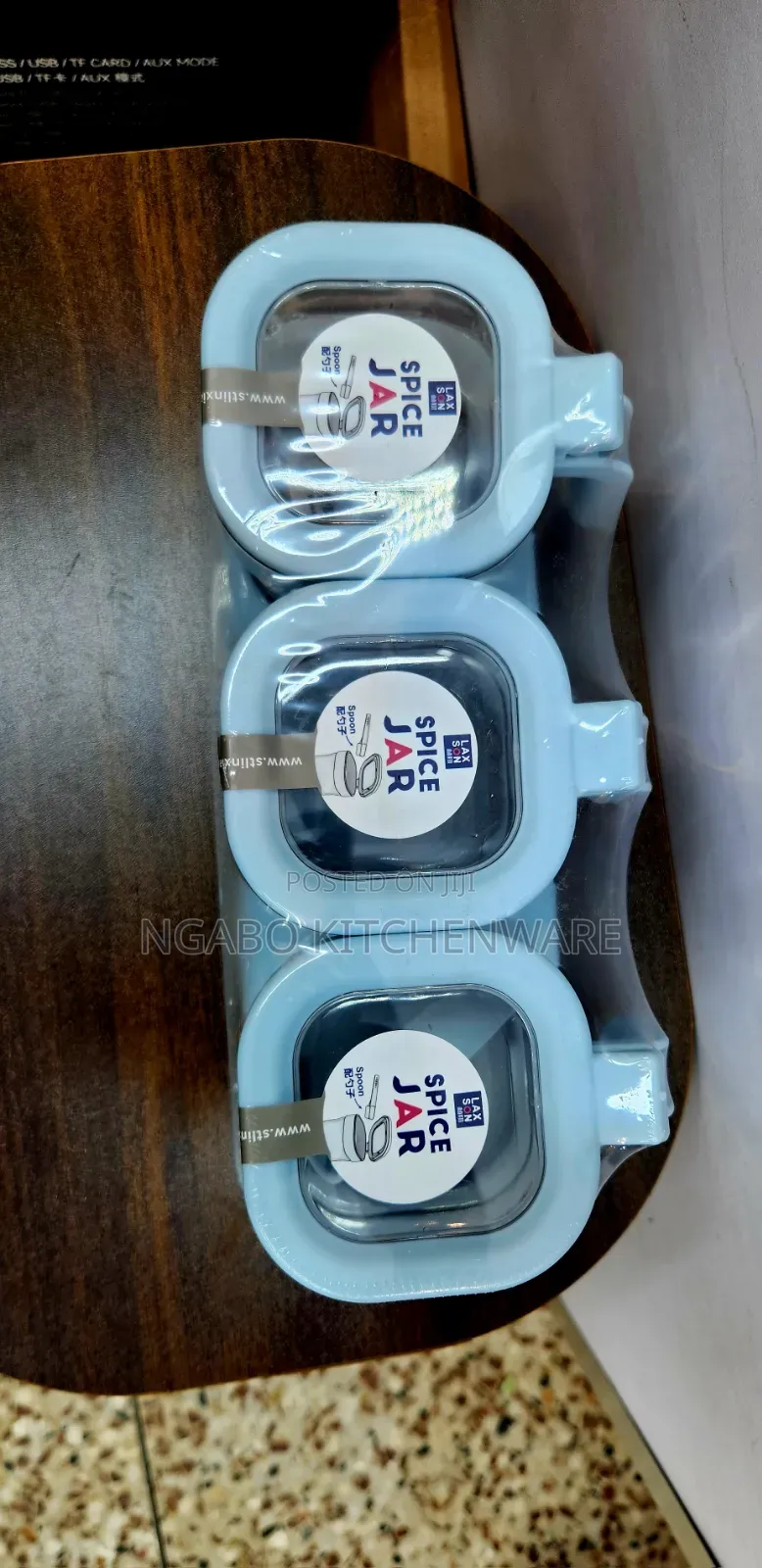 3-Piece Blue Plastic Spice Jar Set