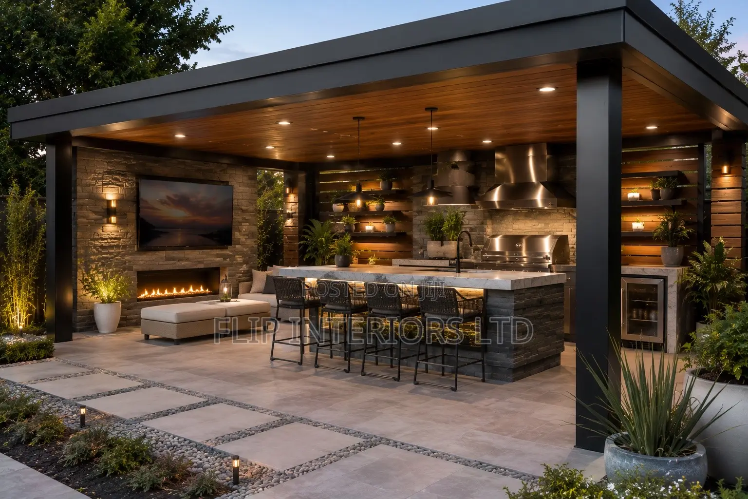 Luxury Outdoor Kitchen Entertainment Space Design