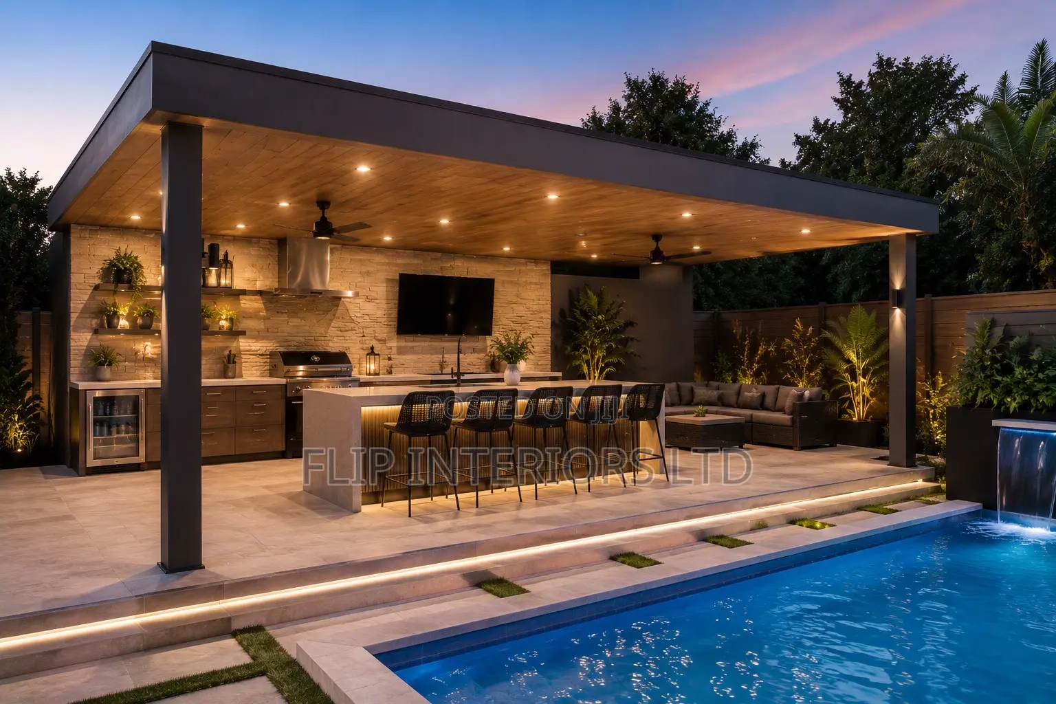 Luxury Outdoor Kitchen Poolside Entertainment Area