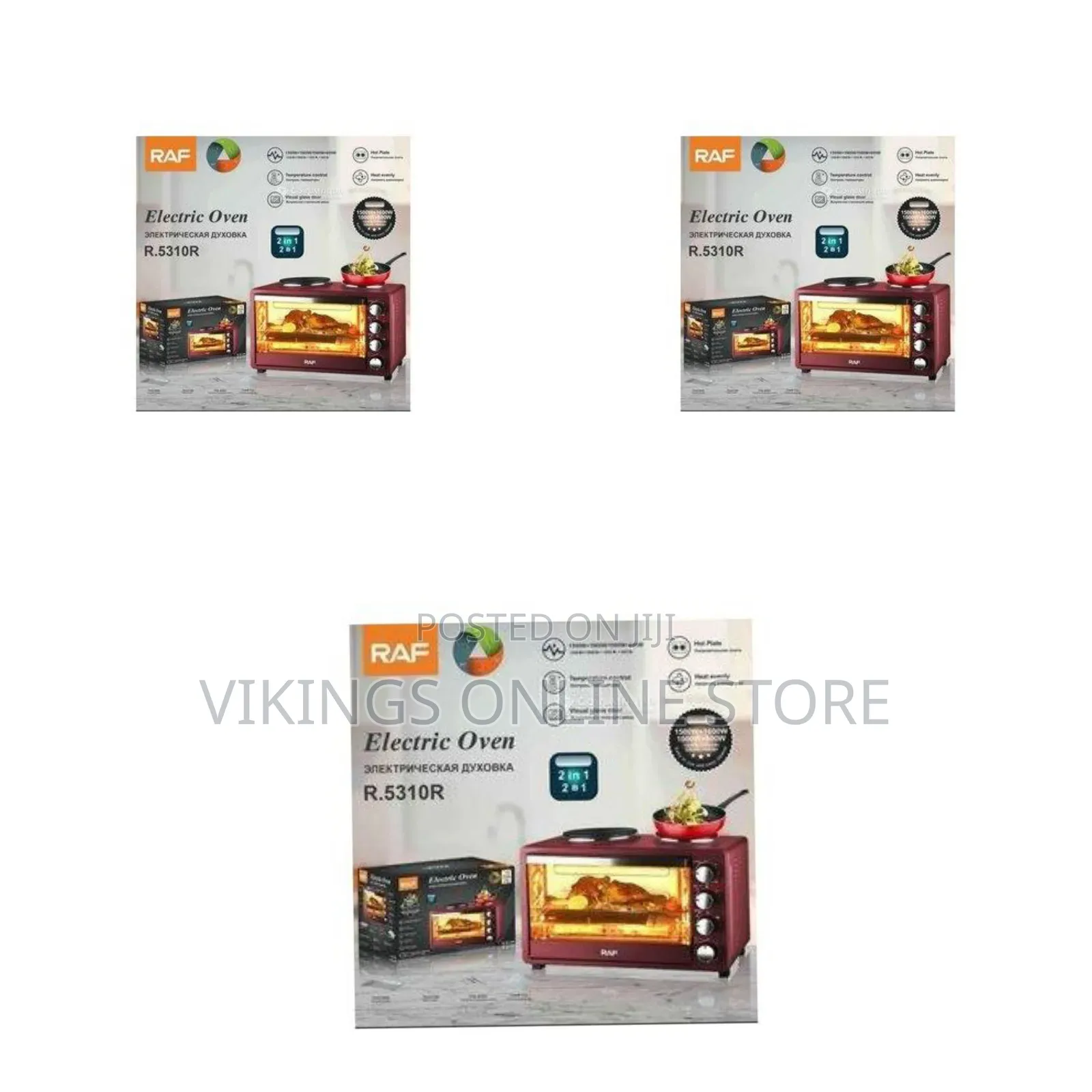 Raf 40l Electric Baking Oven With 2 Hot Plates- Maroon