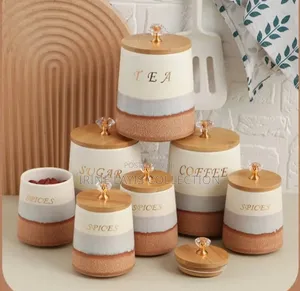 8-Piece Luxury Ceramic Canister and Spice Jar Set With Display Stand.