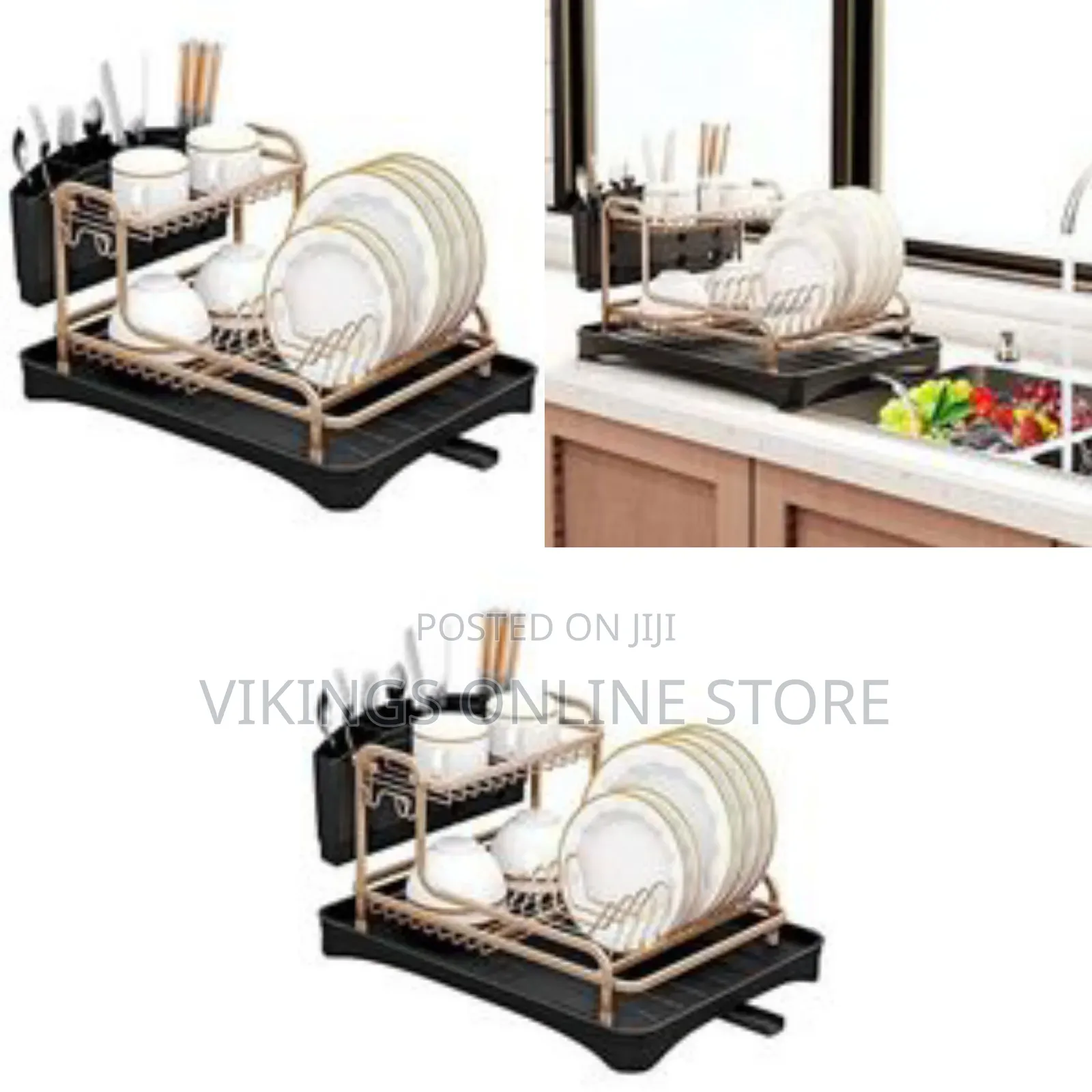 Aluminum Dish Drying Rack With Removable Cutlery Cup Holder
