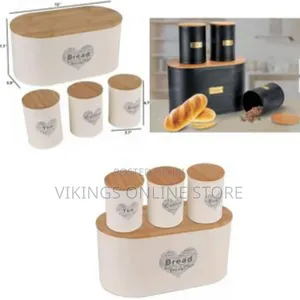 3-Piece Canister and Bread Box Bin With Bamboo Lid for Table Storage