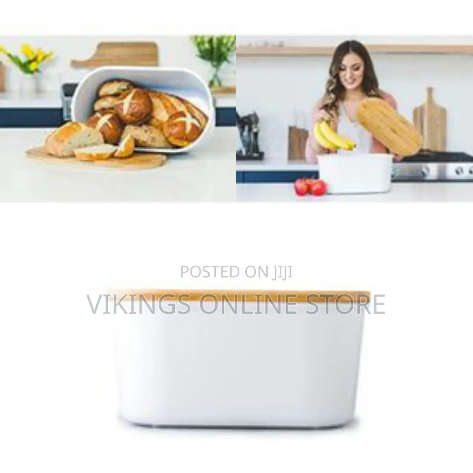 Bamboo Storage Bread Bin And Cutting Board Lid ,White