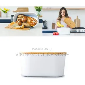 Bamboo Storage Bread Bin And Cutting Board Lid ,White