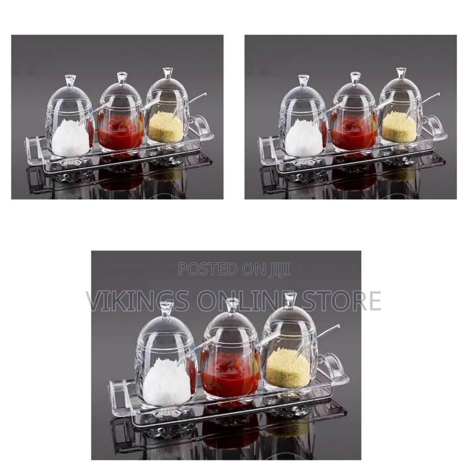 3pc Acrylic Sugar Bowl Jam Jar Spice Storage Tin Canister- Clear