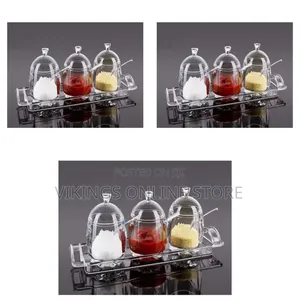 3pc Acrylic Sugar Bowl Jam Jar Spice Storage Tin Canister- Clear