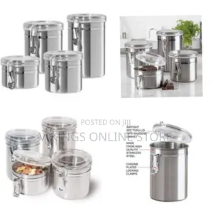 4-Piece Stainless Steel Canister Storage Tins With Acrylic Lid, Silver