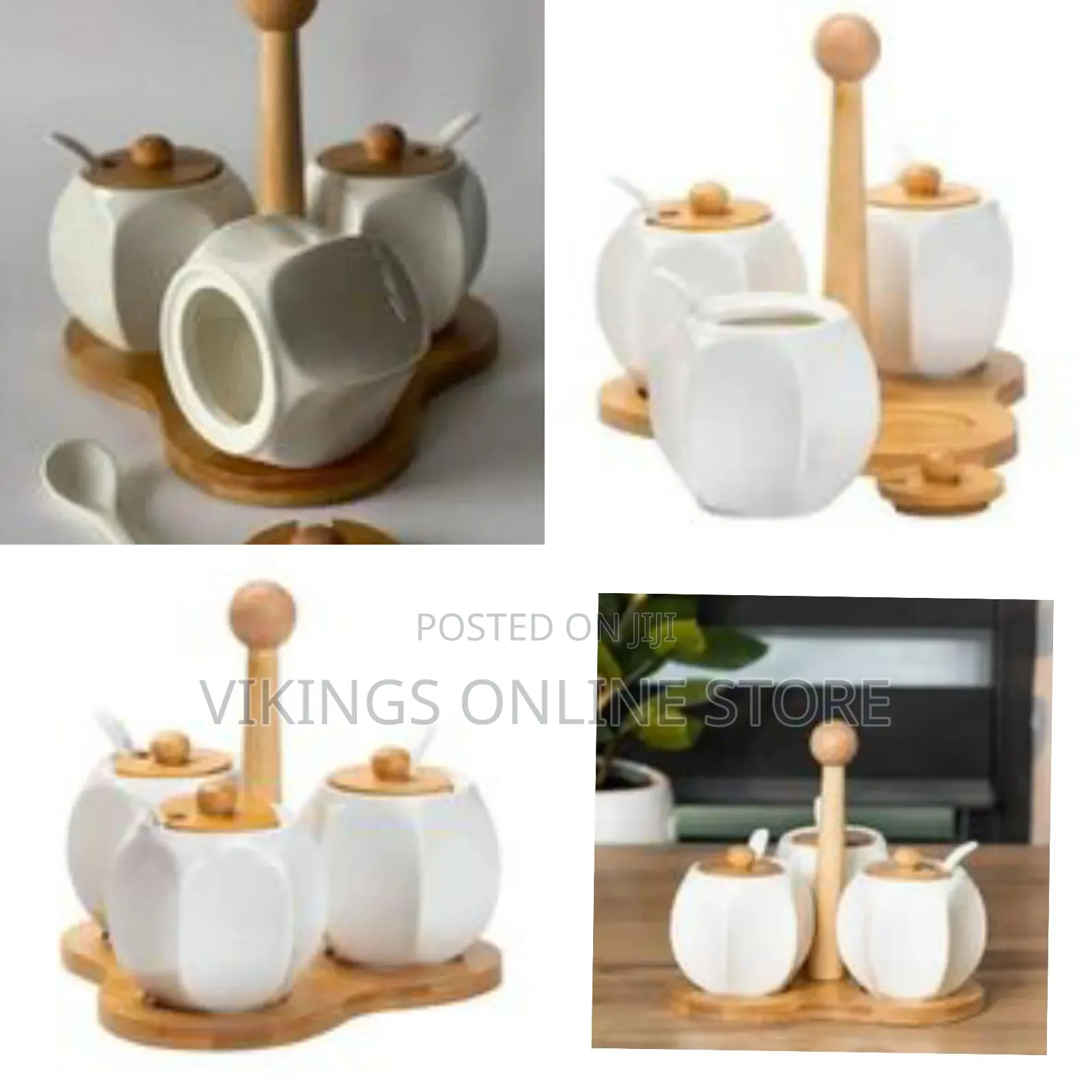 Tea Coffee Sugar Bowl 3 Canisters Set With Wooden Ceramic Spoons