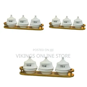 Tea Coffee Sugar 3 Canisters Containers Set With Wooden Bamboo Stand