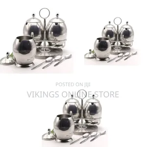 3 Piece Stainless Steel Egg Spice Sugar Bowl Canister Storage Tins