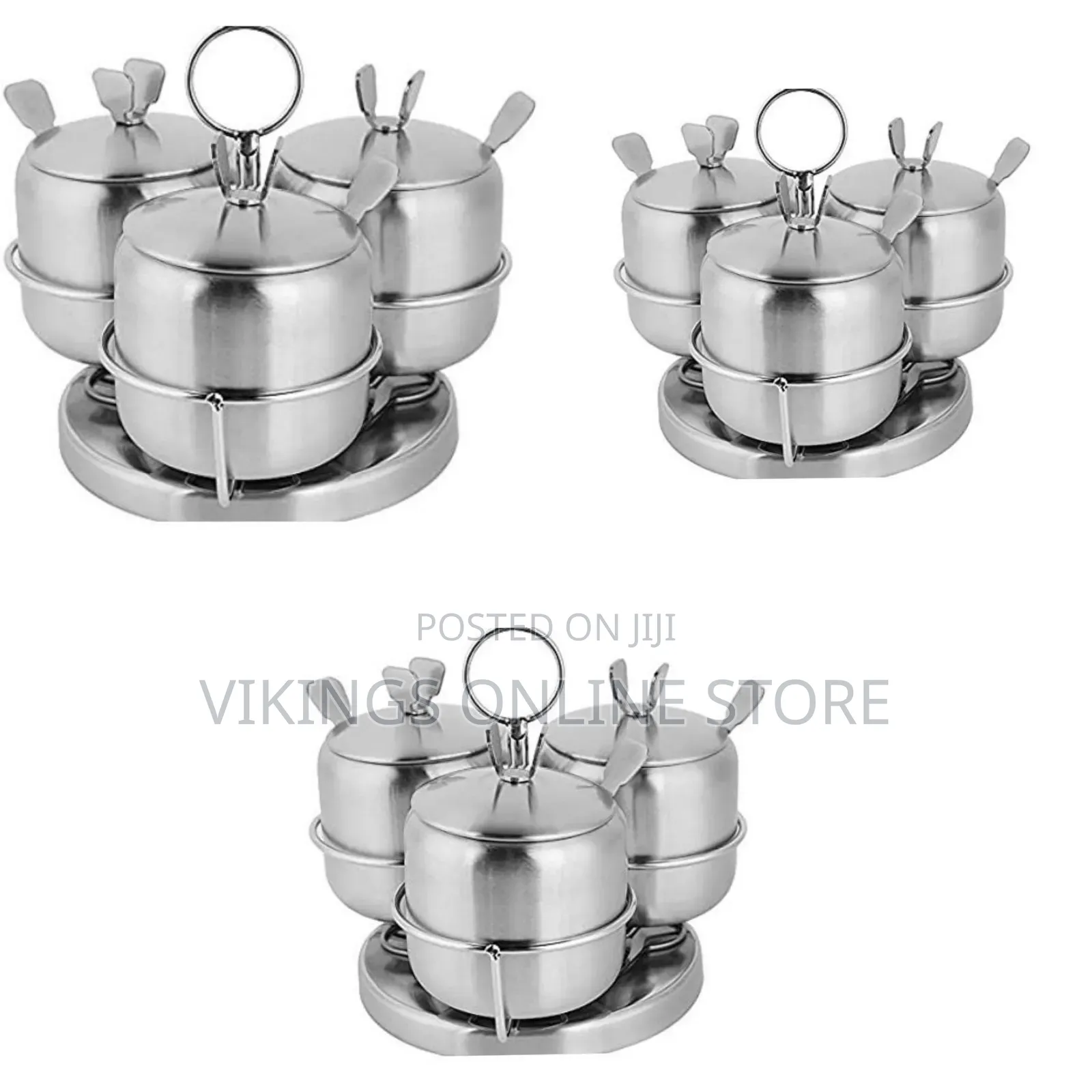 3 Piece Stainless Steel Spice Sugar Bowl Canister Set-Silver