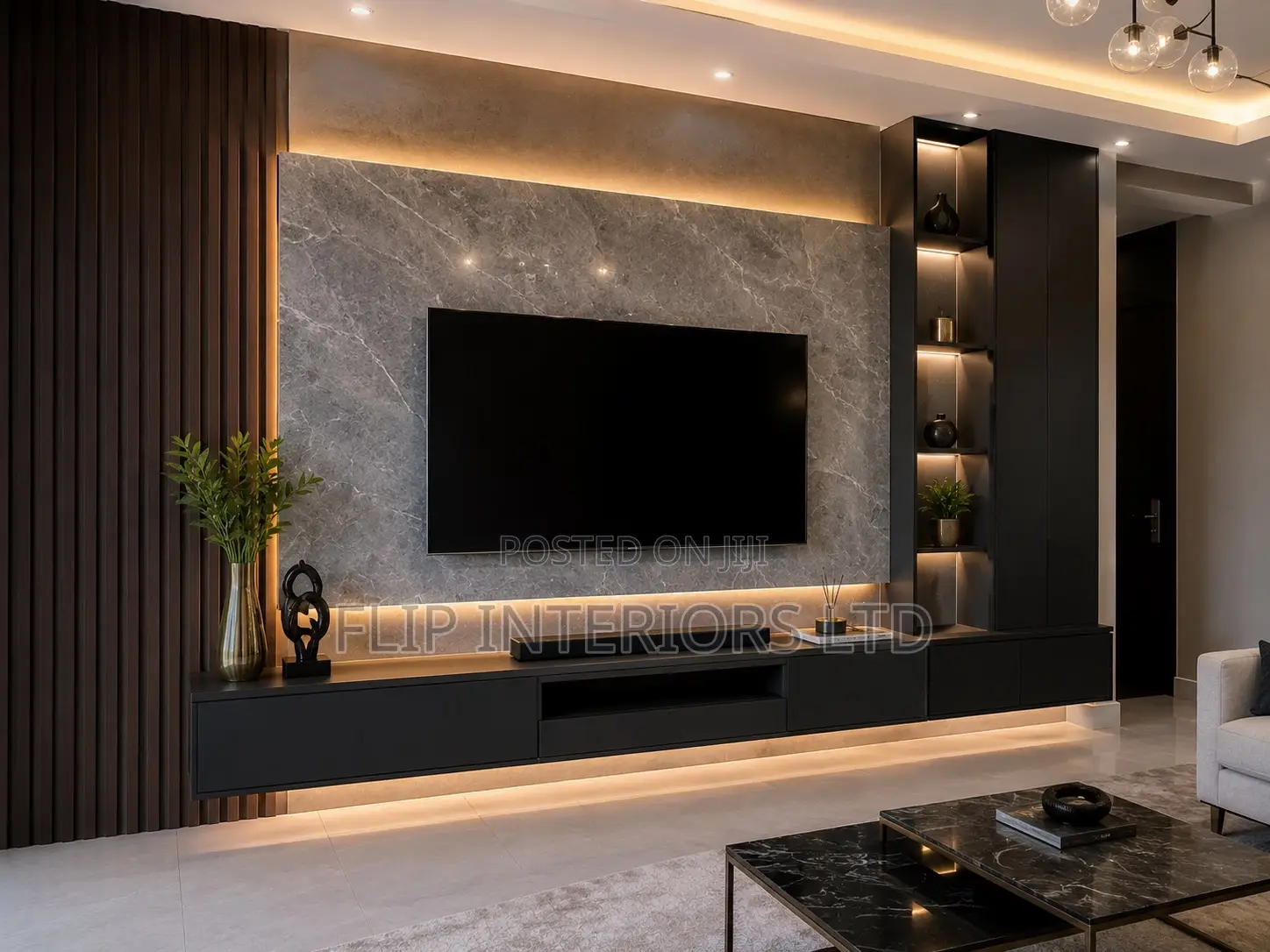Modern Stone Tv Wall Unit Design