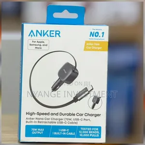 Anker Nano 75w Car Charger With a Built-in Retractable Usb-C Cable -