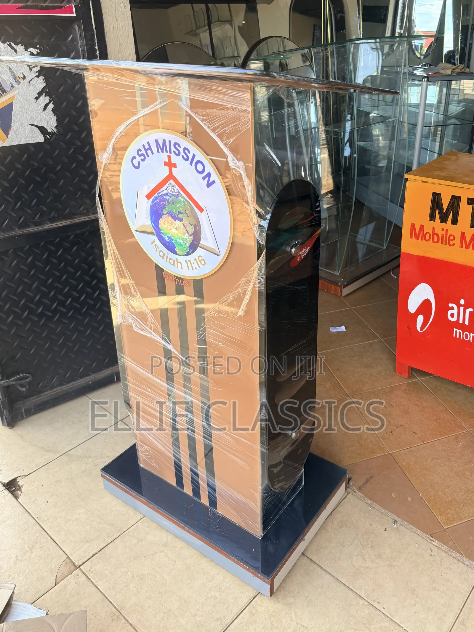 Brown Face Glass Podium