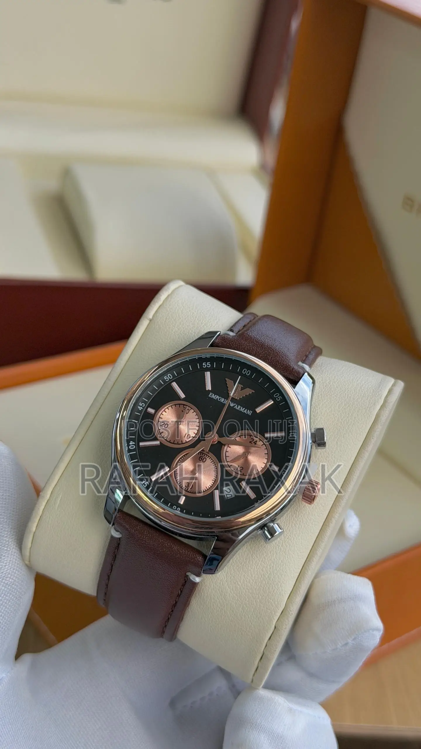 Brown Leather Strap Emporio Armani Watch