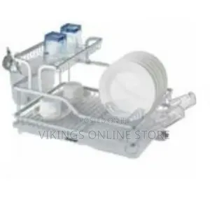 2 Tier Steel Plate Dish Drying Draining Rack Storage Organizer, Silver