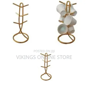 6 Cup Stand Holder Storage Organizer Rack, Gold