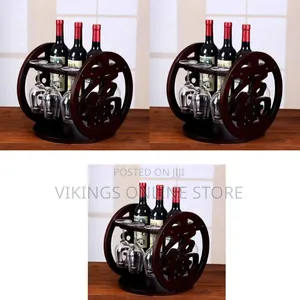 Industrial Tabletop Real Wood Wine Racks Glass Holder for 3 Bottles
