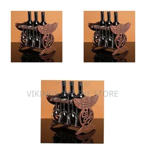 Tabletop Wooden Wine Rack Stand With Stemware Holder for 3 Bottles