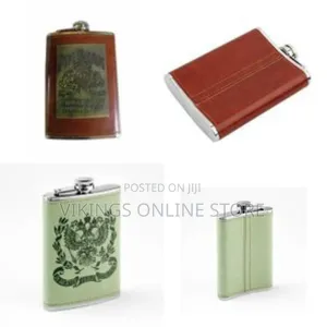 9 Oz Stainless Steel Leather Whisky Hip Flask, Pocket Bottle Storage