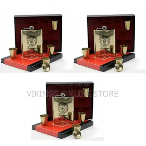 7oz Whisky Hip Flask Bottle With 4 Shot Cup Gift Set- Gold