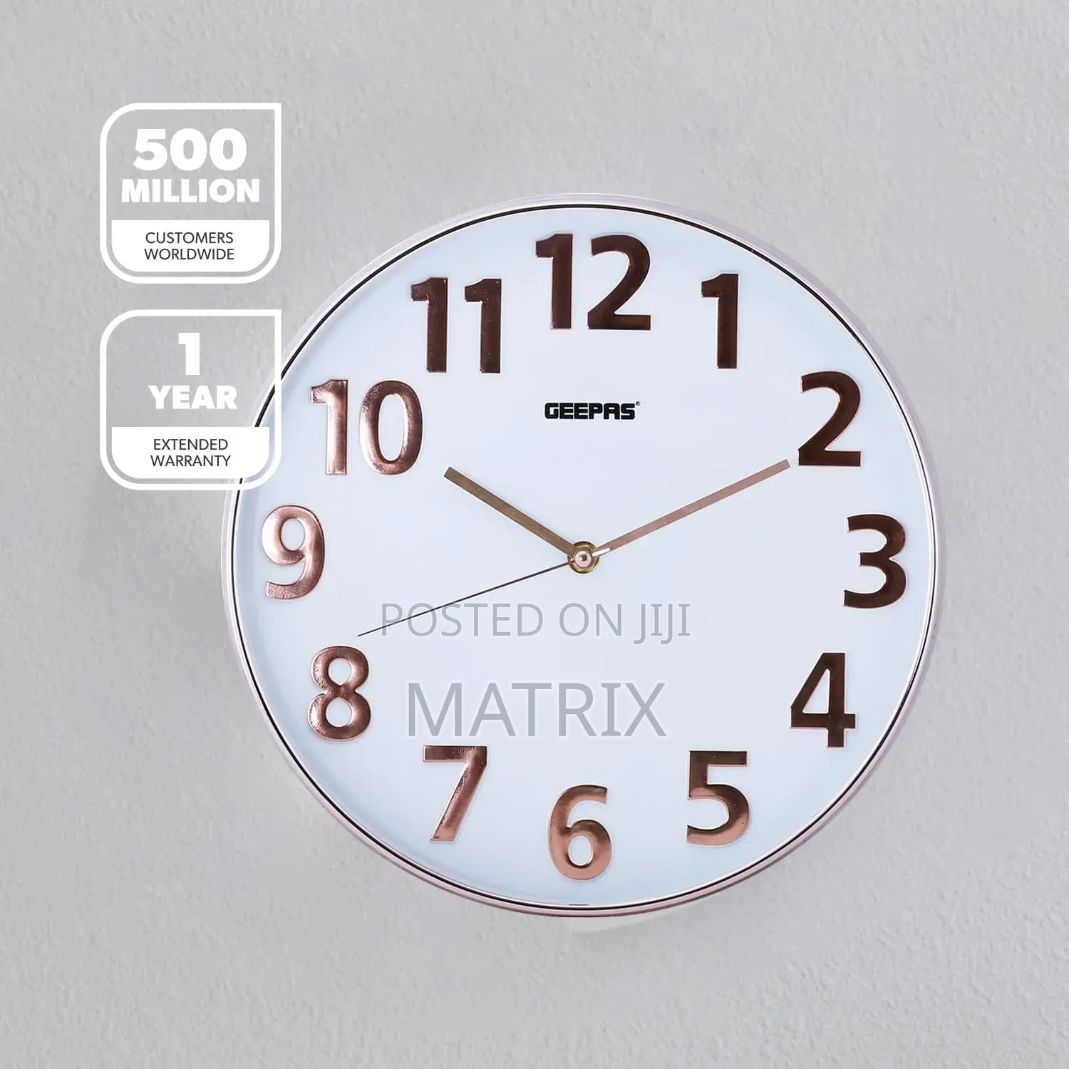 Geepas Gwc26013 Silent Non-Ticking Round Wall Clock With 3d Numbers