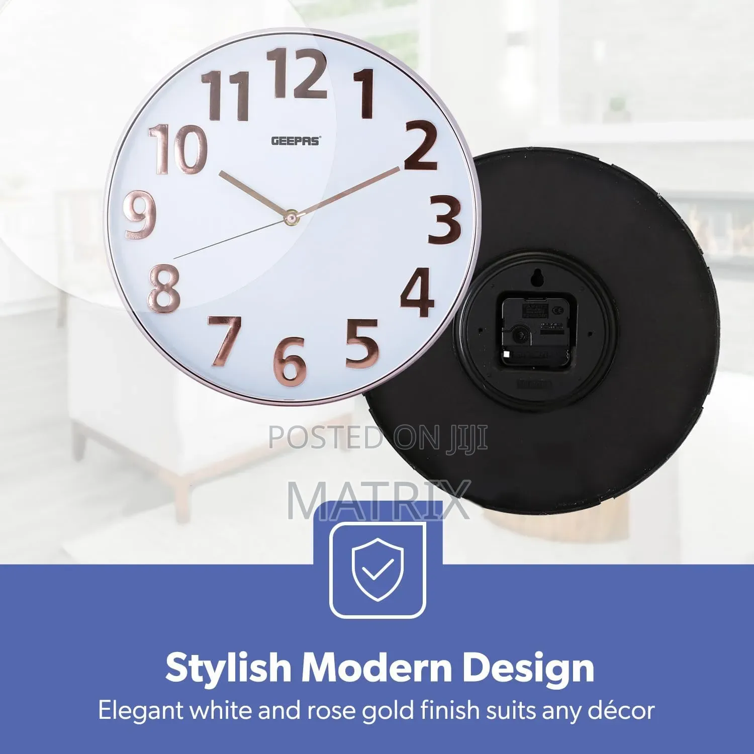 Geepas Gwc26013 Silent Non-Ticking Round Wall Clock With 3d Numbers