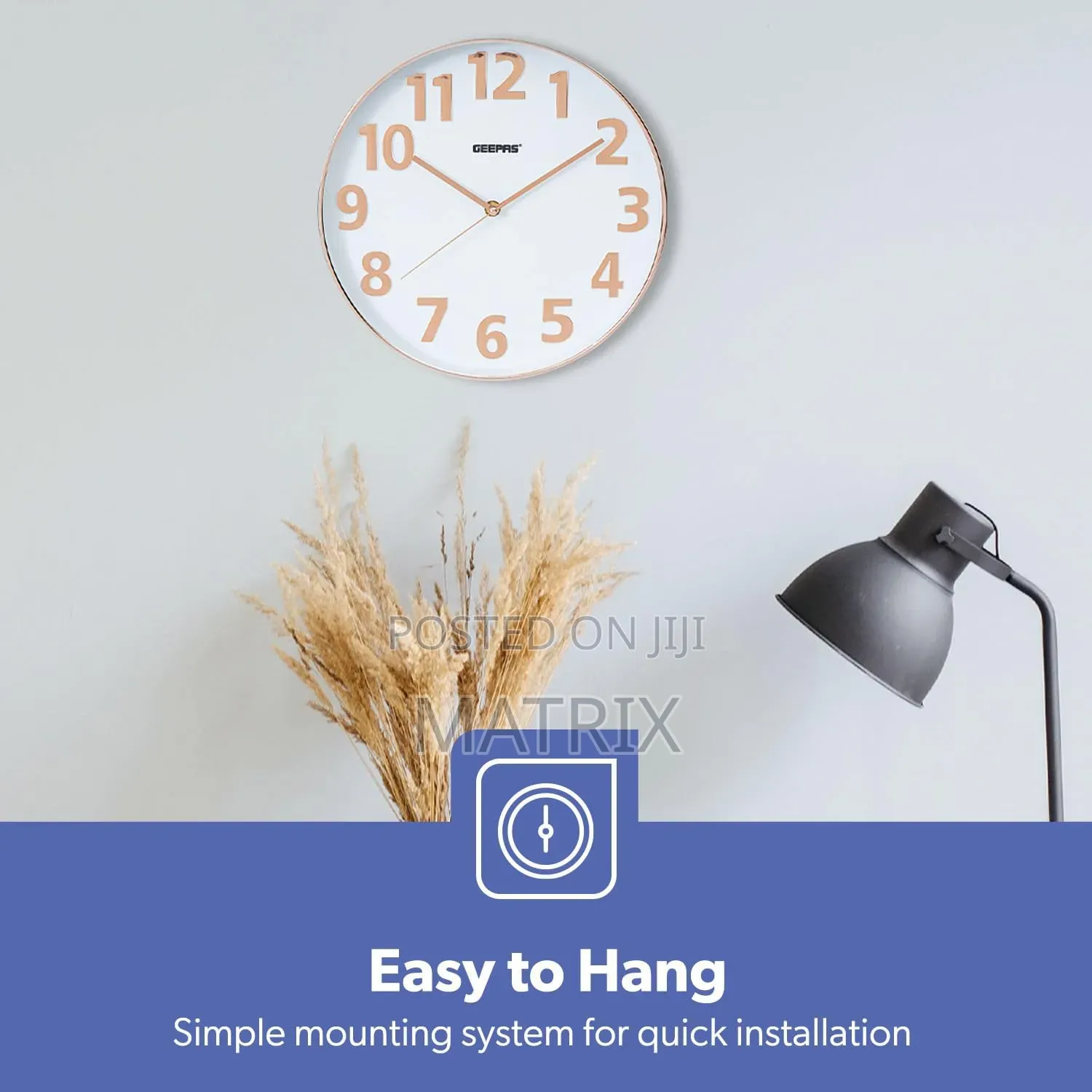 Geepas Gwc26013 Silent Non-Ticking Round Wall Clock With 3d Numbers
