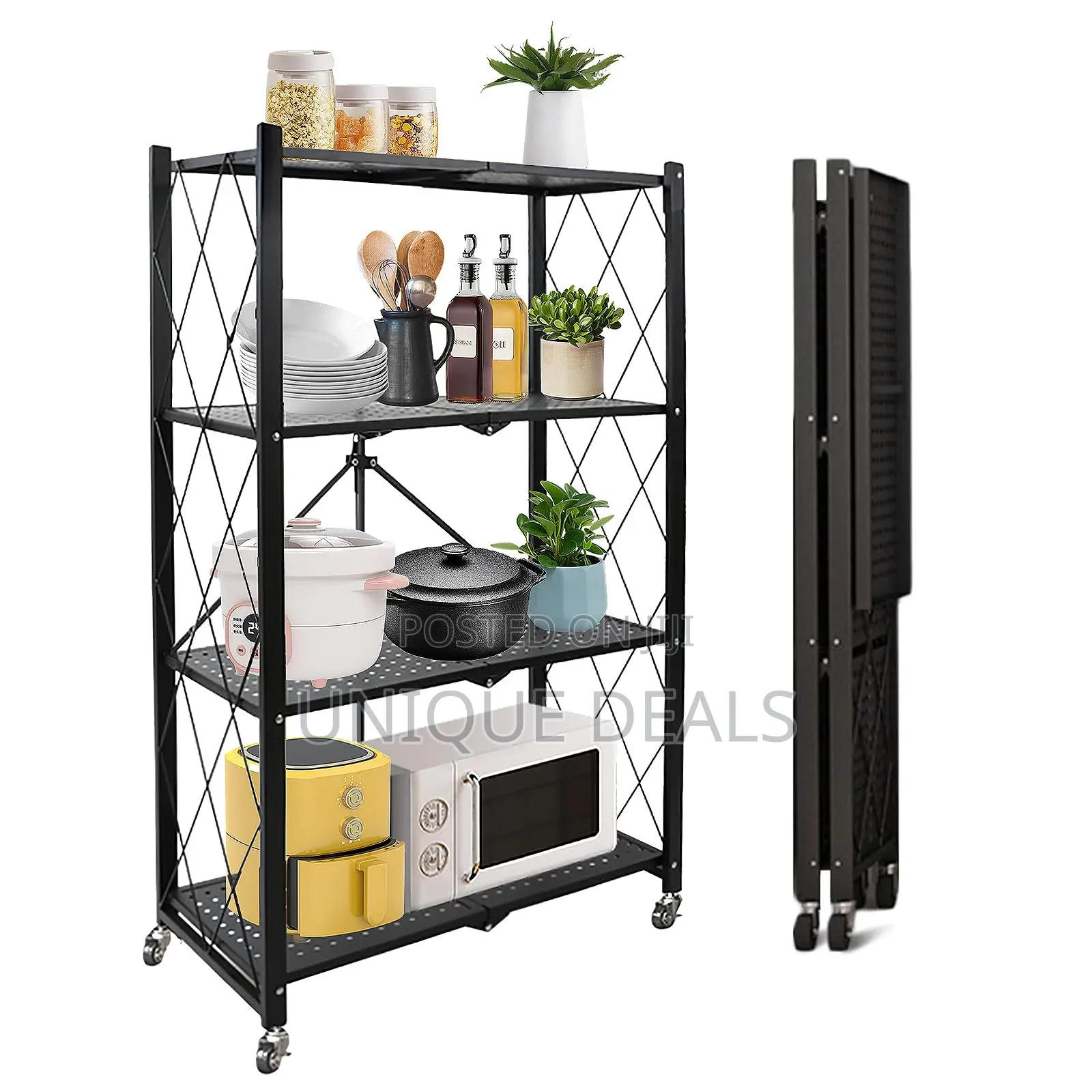 4-tier Foldable Storage Shelf With Wheels