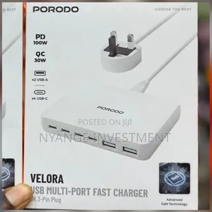 Porodo Velora Usb Multi-Port Fast Charger Featuring a Uk 3-Pin Plug -