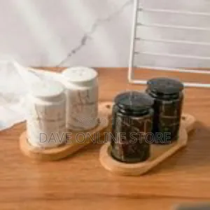 Artisan Ceramic Salt and Pepper Shaker Set With Bamboo Tray