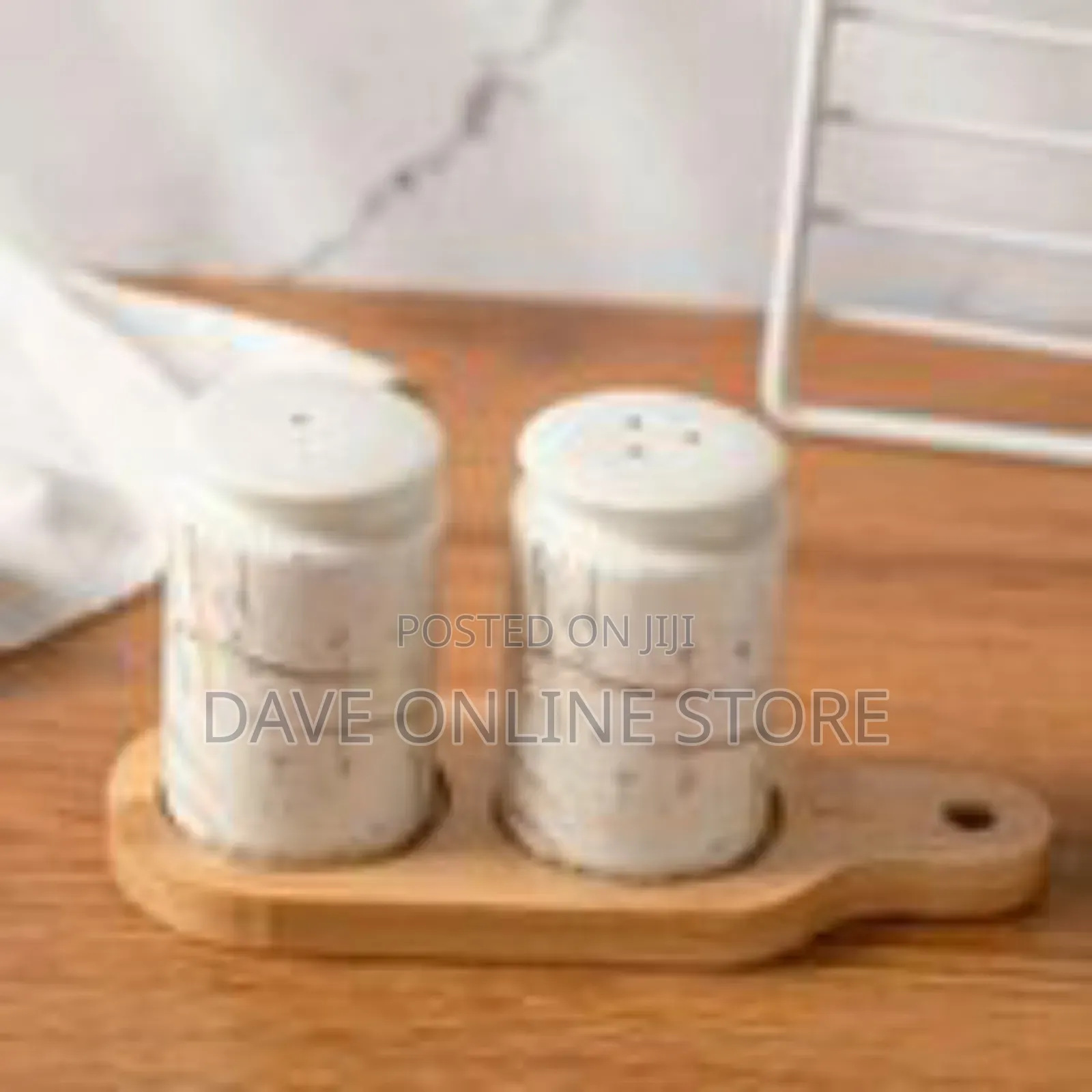 Artisan Ceramic Salt and Pepper Shaker Set With Bamboo Tray