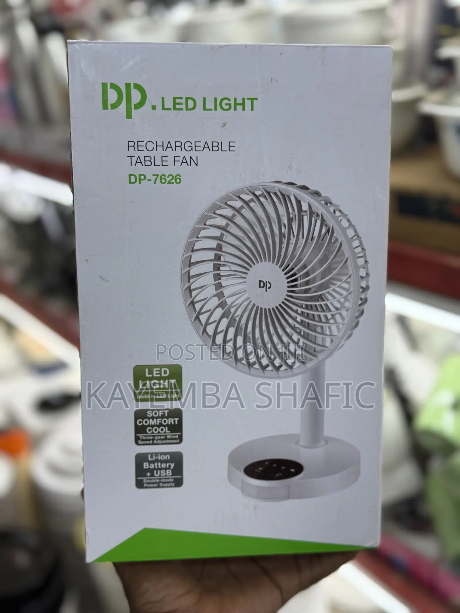 Dp-7626 Rechargeable Table Fan With Built-in Led Light