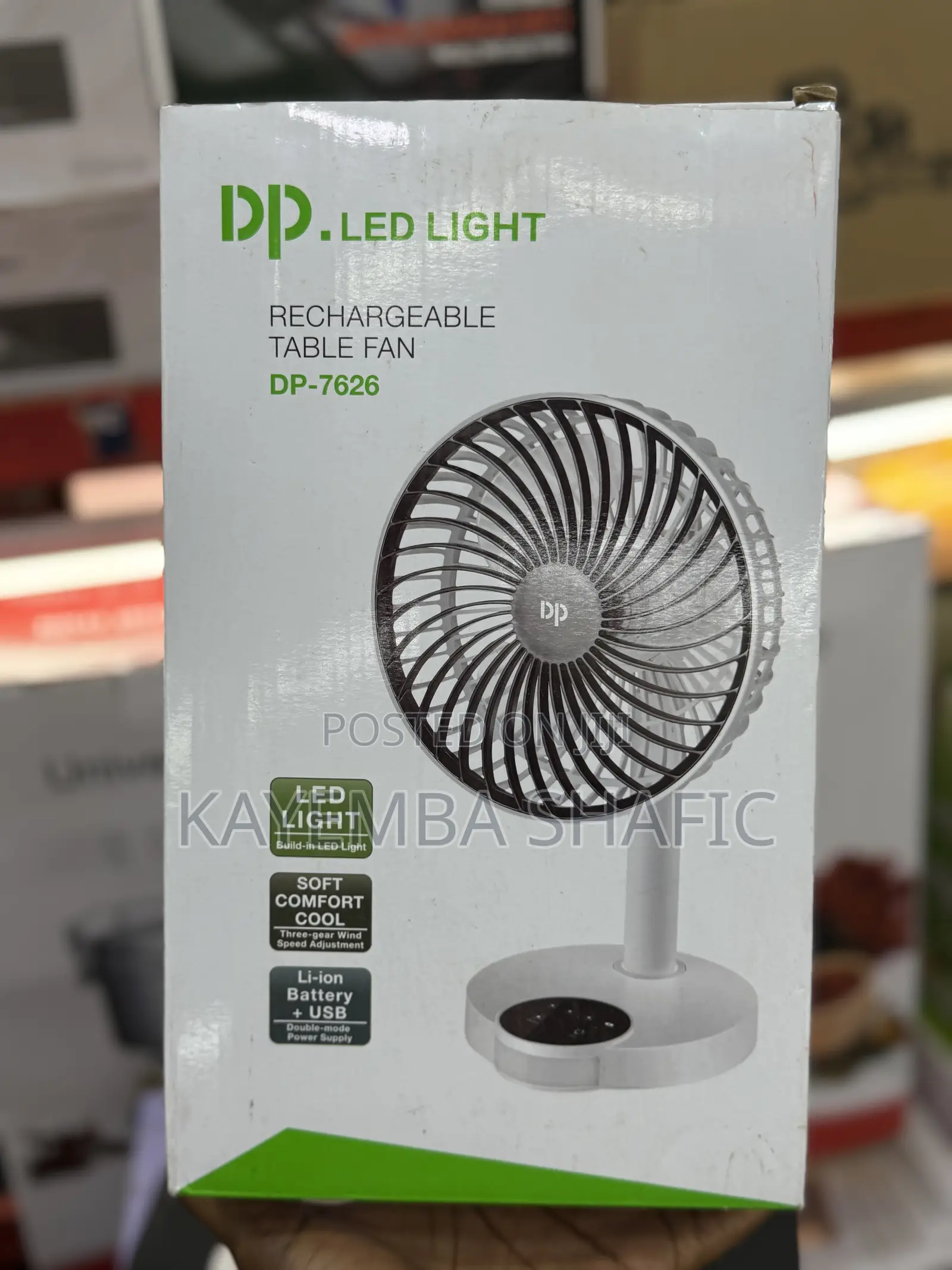 Dp-7626 Rechargeable Table Fan With Built-in Led Light