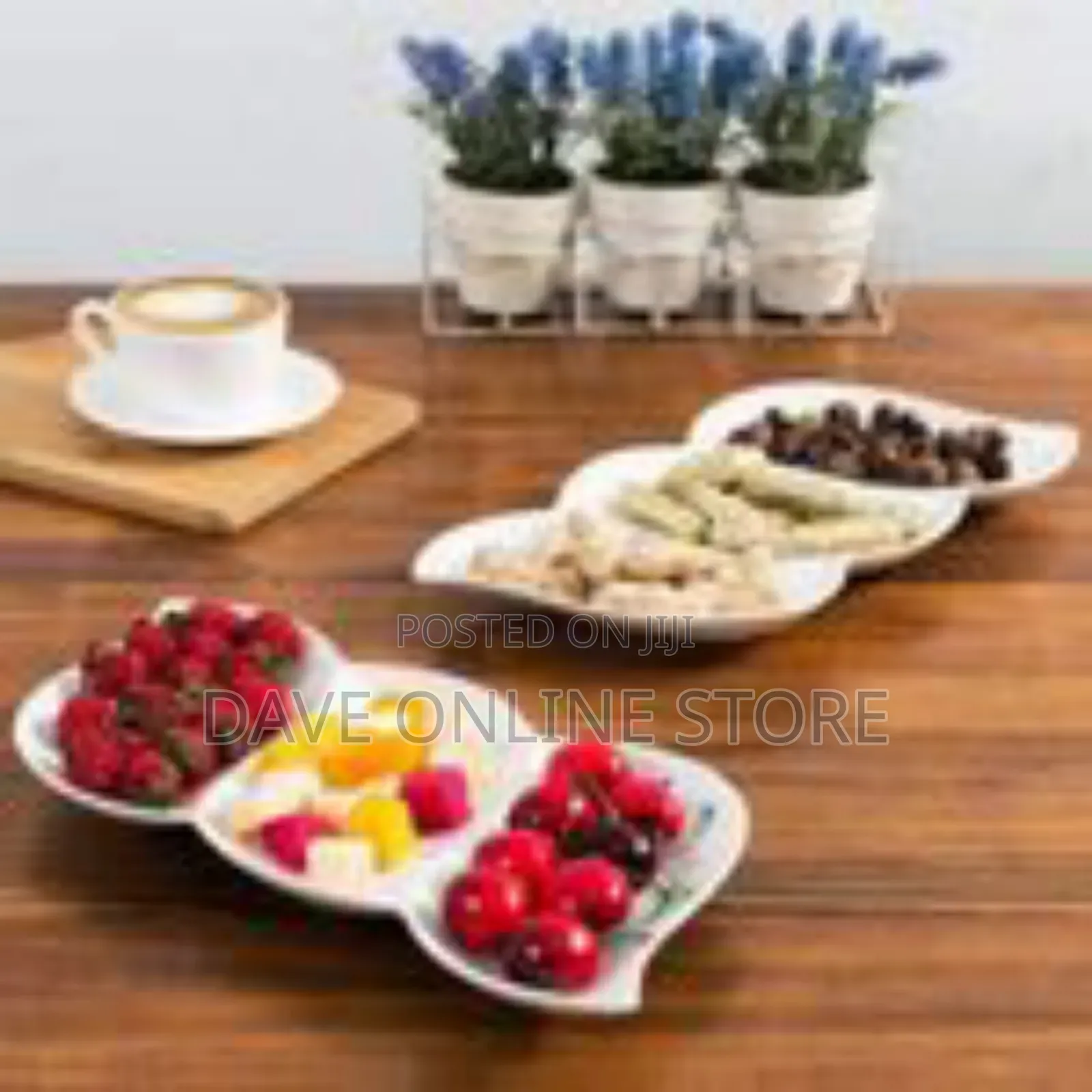 Sophisticated Three-Compartment Ceramic Serving Platter
