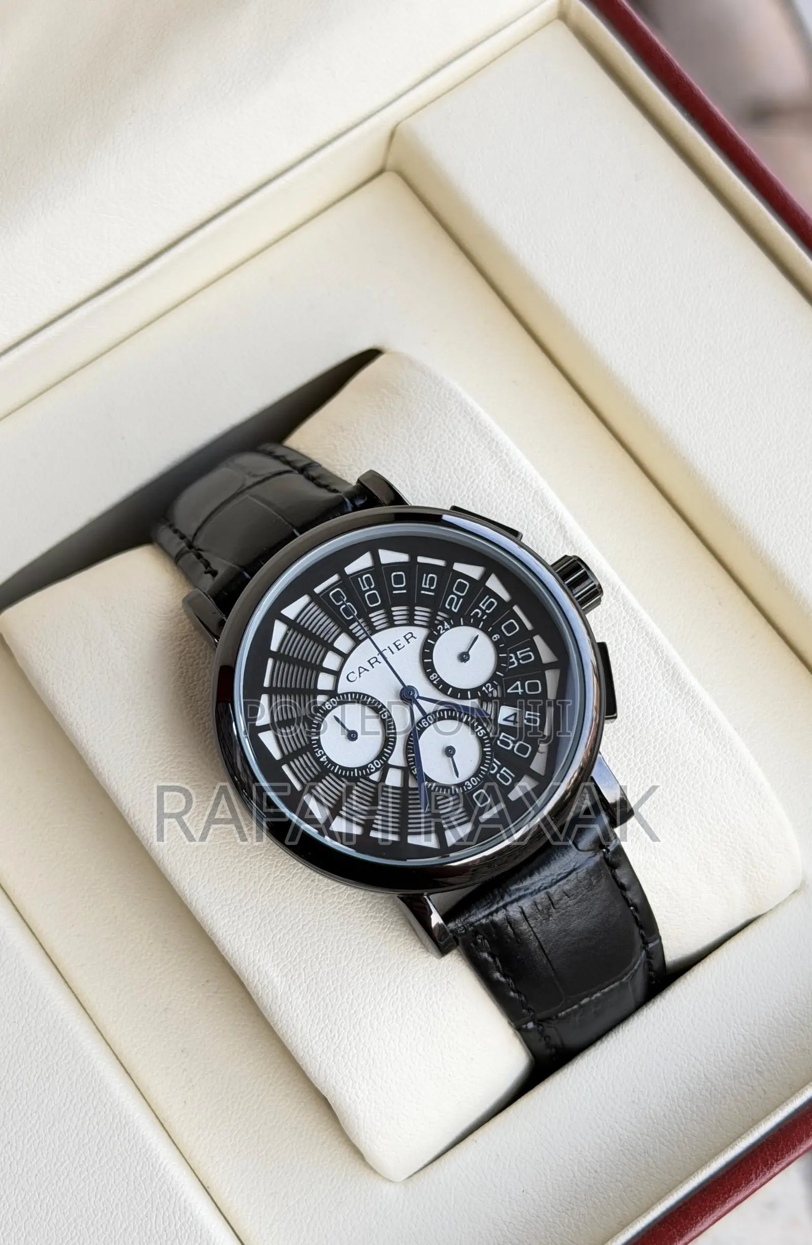 Brand New Cartier Black Leather Strap Watch