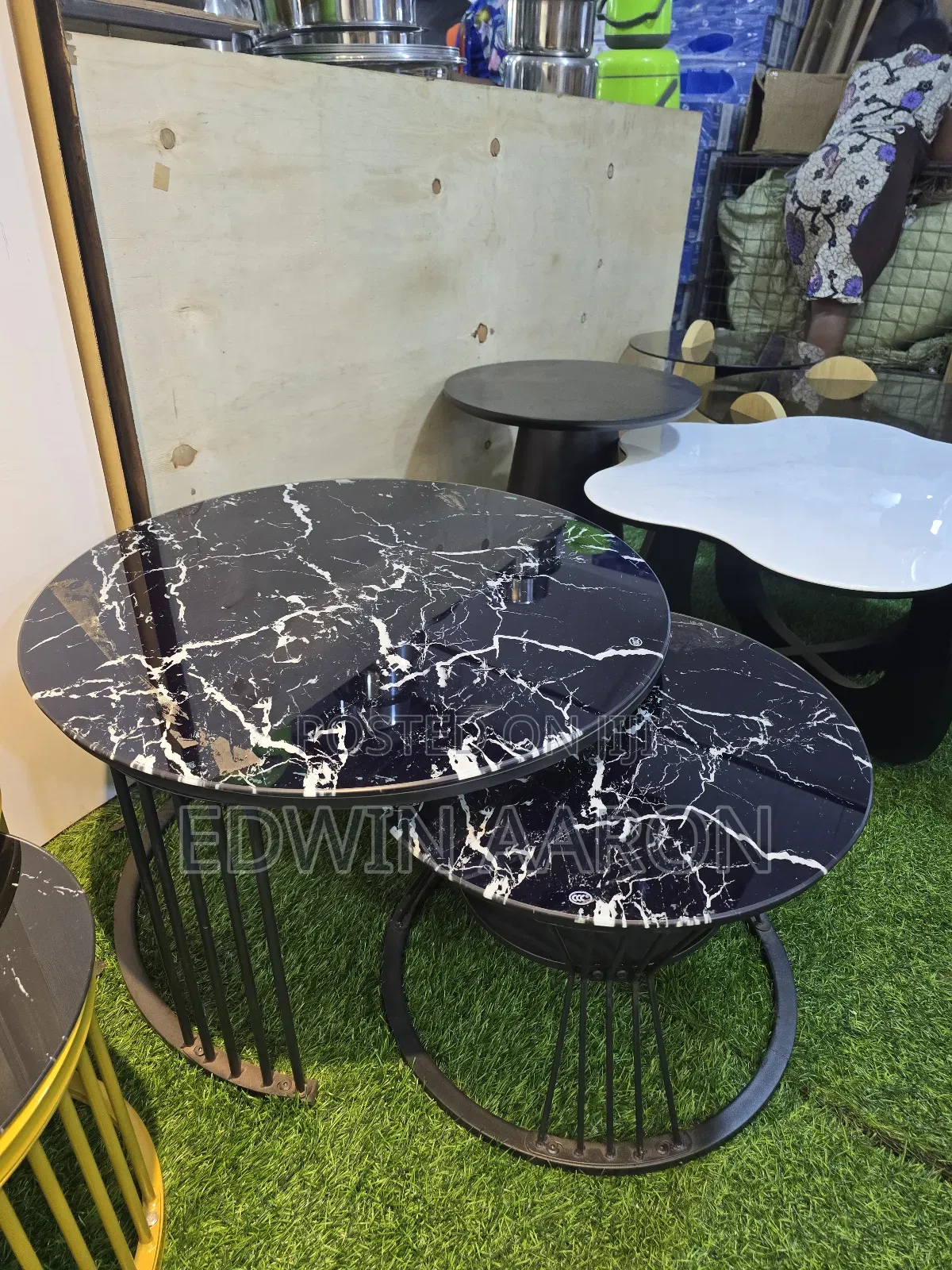 2pcs Marble Tampered Glass Centre Table Set