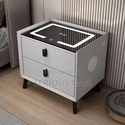 Smart Bedside Nightstand With Wireles Charging and Bluetooth Speakers