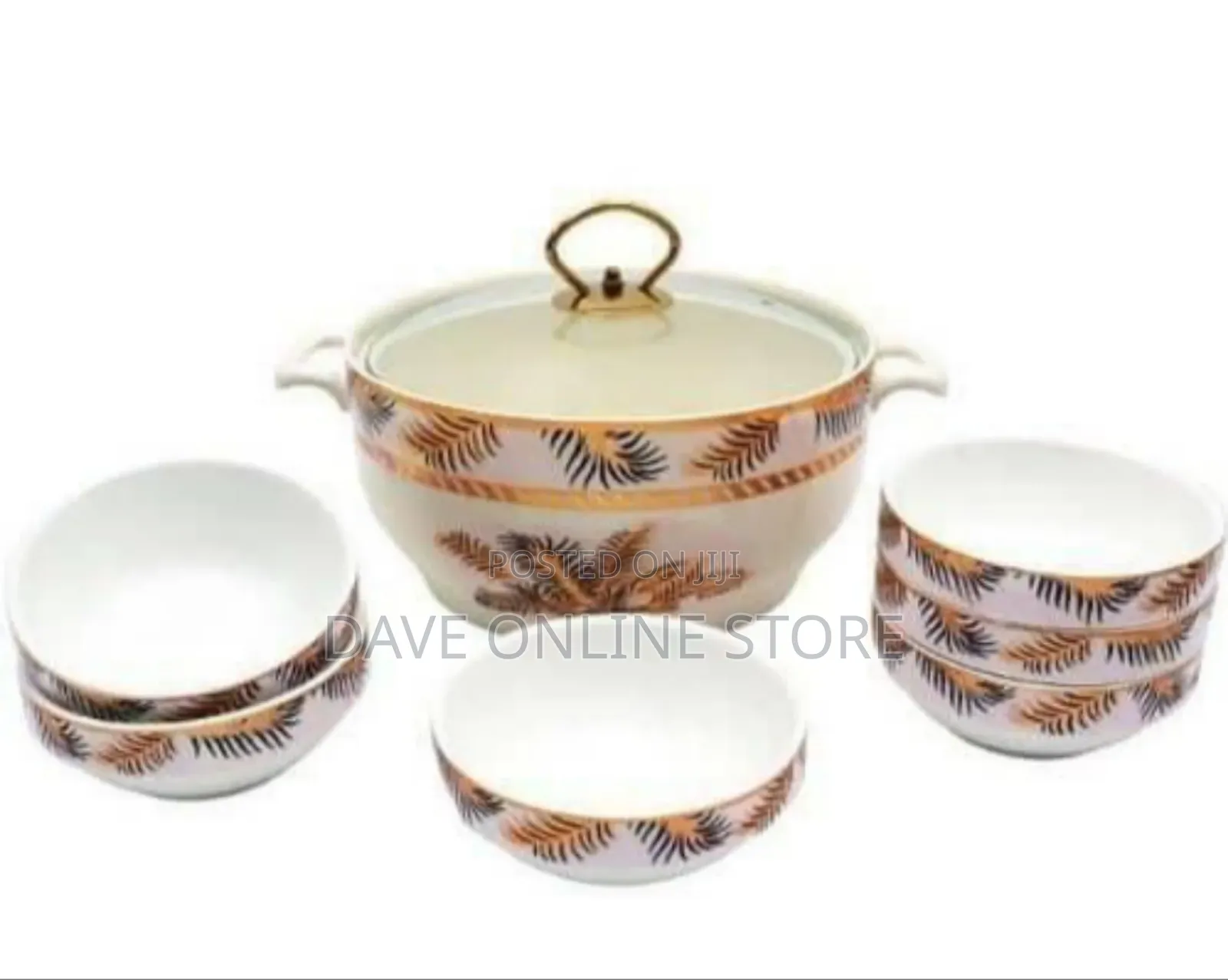 Elegant Gold Palm Leaf Ceramic Serving Set