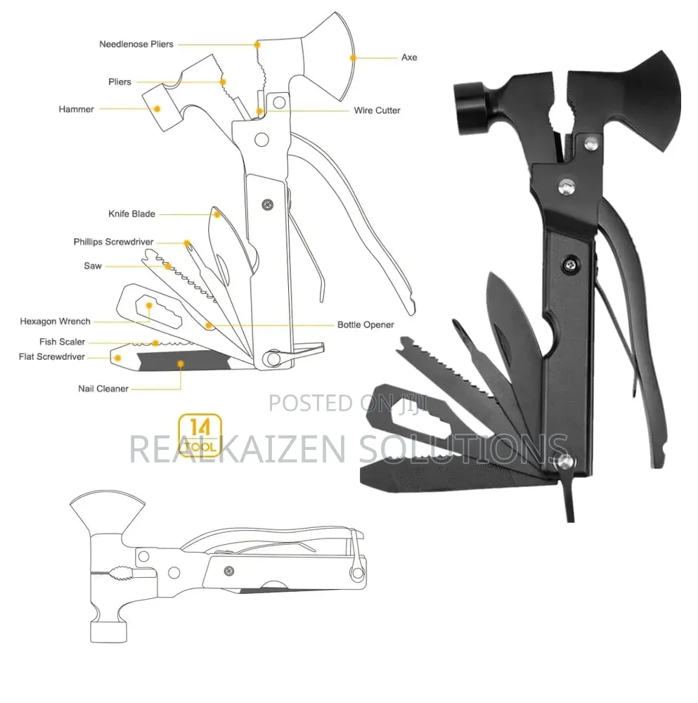 14 in 1 Multi Tool Survival Gear Hammer With Axe Military Grade Tool