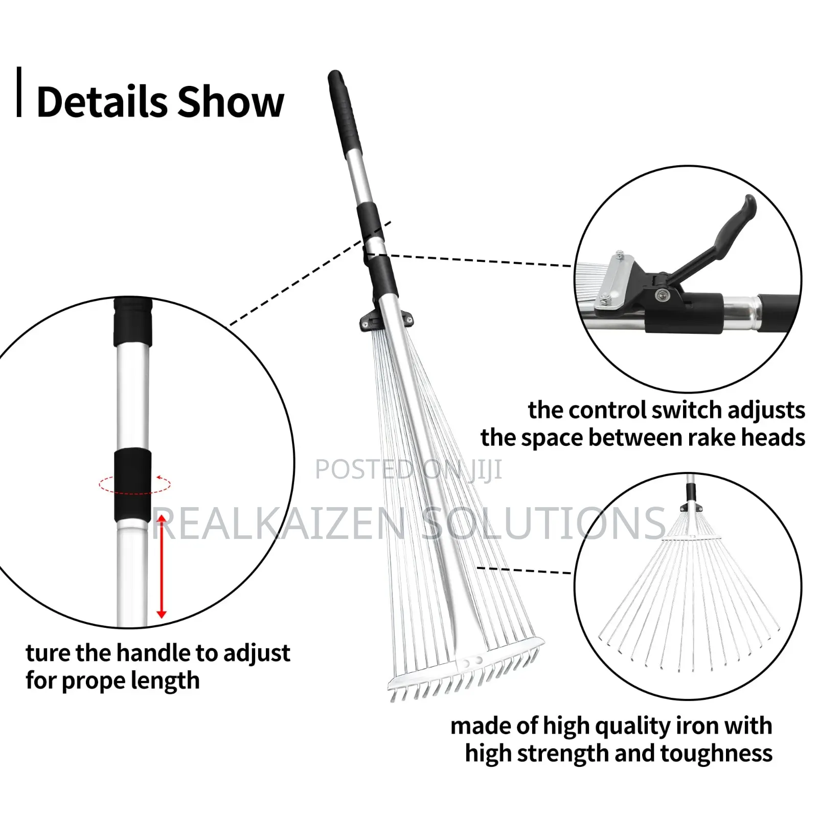Adjustable Telescopic Galvanized Steel Garden Cleaning Rake